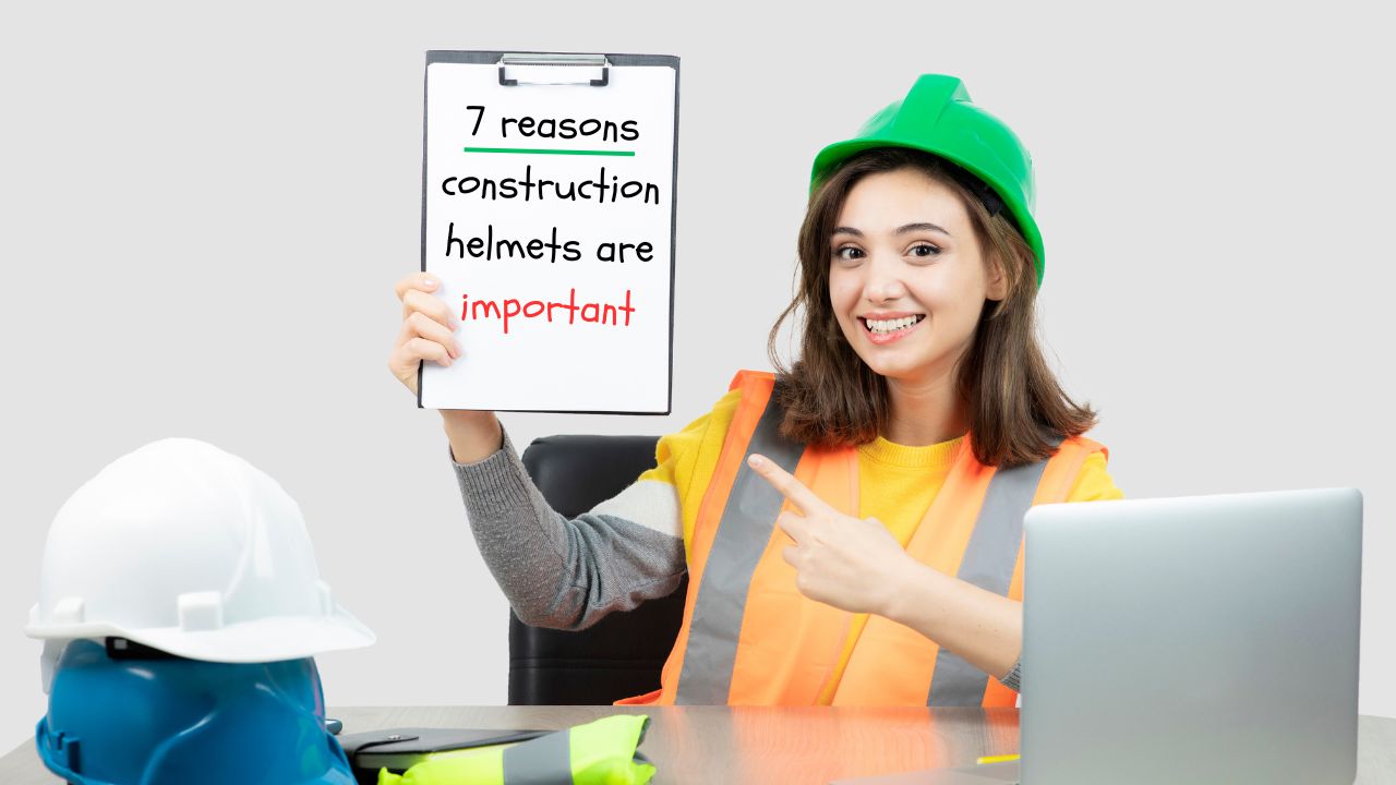 Construction worker wearing a safety helmet on an active job site