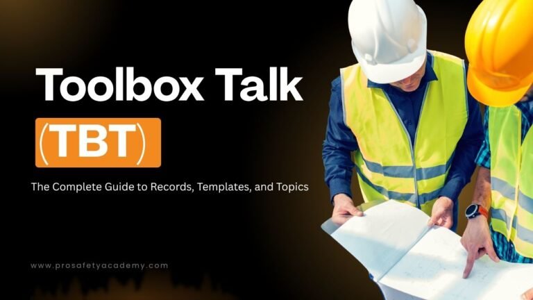 Construction supervisor conducting a toolbox talk safety briefing with crew signing an attendance record sheet on site