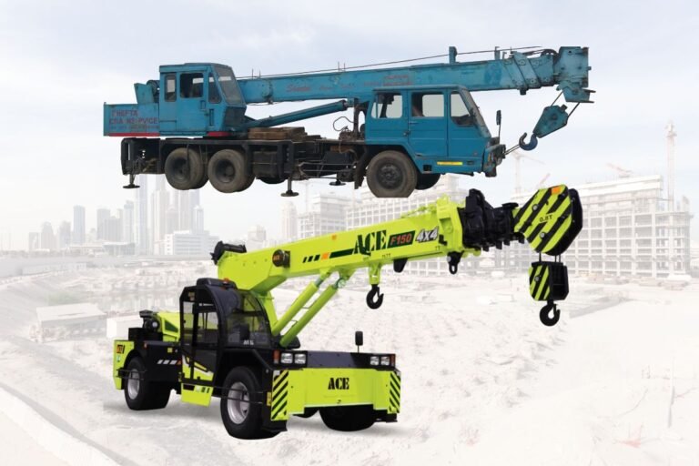 Different types of mobile cranes used for lifting heavy materials at construction and industrial sites