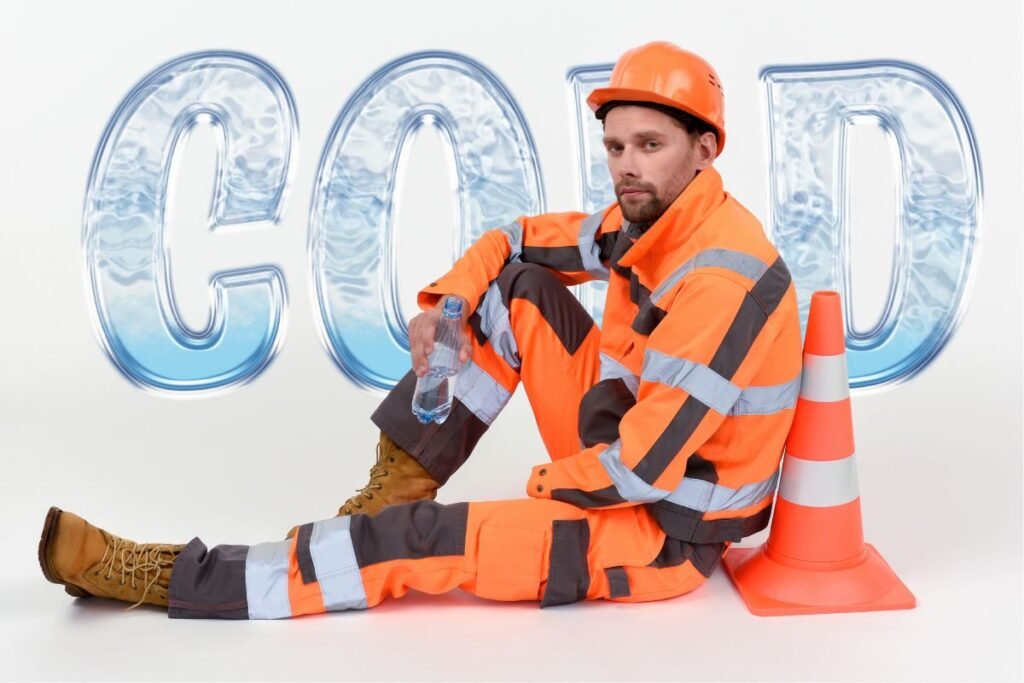Worker drinking water during a cold workplace shift
