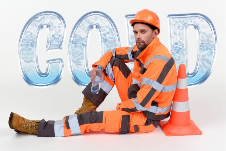 Worker drinking water during a cold workplace shift