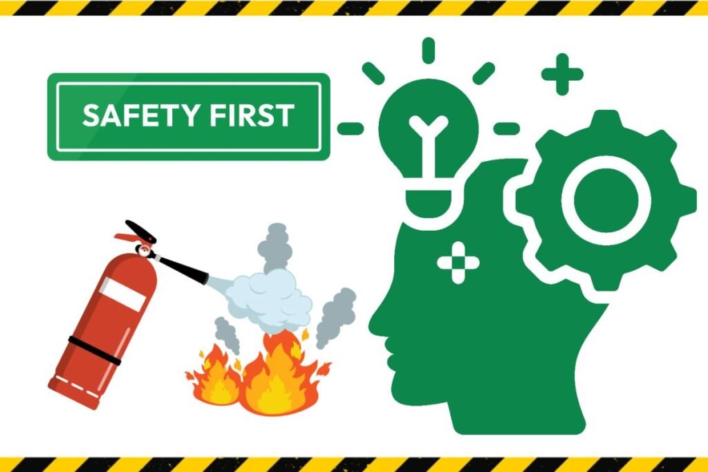 Safety professional explaining workplace safety awareness to workers during a safety meeting